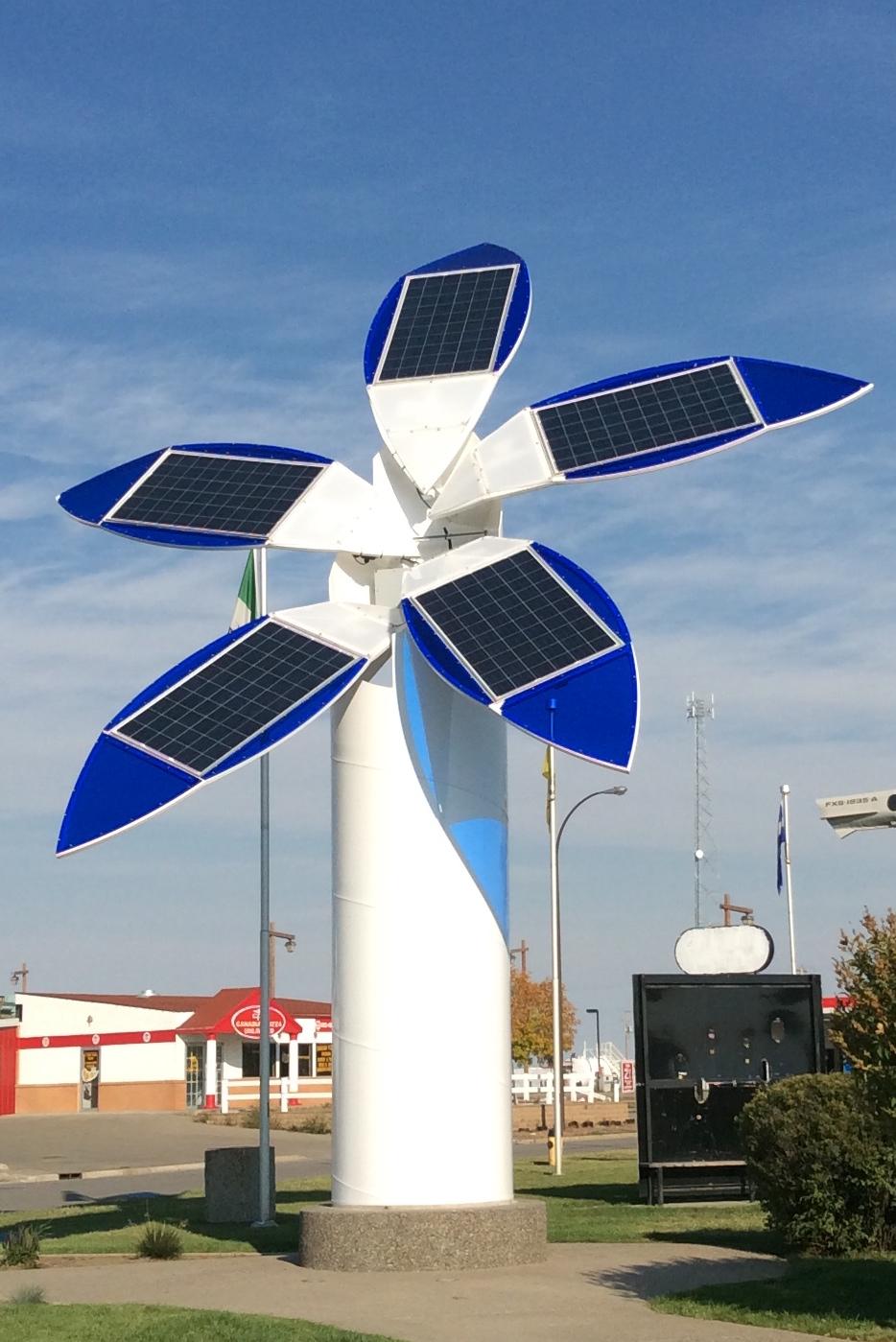 Vulcan's Solar Tree structure. The structure is shaped like a flower with five solar panels serving as its petals.